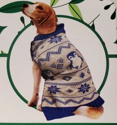 Abrigo Suéter Pingüino Mascota Perro Navidad Invierno Azul y Blanco Talla Mediana Nuevo con Etiquetas Foto 1 de 4