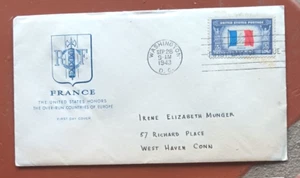 WW2 OVER-RUN NATIONS FRANCE FLAG FARNAM CREST OF ARMS CACHET 1943 FLAG FDC - Picture 1 of 1
