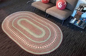 ALFOMBRA TRENZADA DE COLECCIÓN GRANDE OVALADA 7 ft AZUL CLARO COMO NUEVA VERDE ROJO Y BLANCO - Imagen 1 de 5