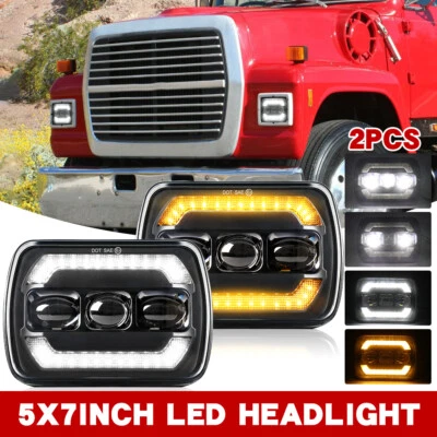 Pair For Ford L9000 L800 LN700 Trucks 7x6" 5x7 LED Headlights Hi/Lo Beam DRL DOT - Image 1 of 4