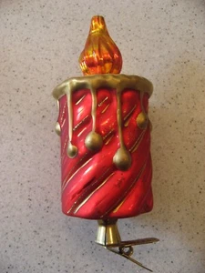 Vintage große Kerze mit Tropfen Clip-on Glas Weihnachtsschmuck ca. 5"T x 2"B - Bild 1 von 6