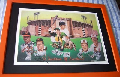 Jim Palmer Cal Ripken Brooks Frank Robinson signed Orioles lithograph framed JSA - Image 1 of 2