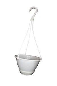 8" White Hanging Basket with Saucer - Round Plastic Pots - Koba - Choose Qty - Picture 1 of 5