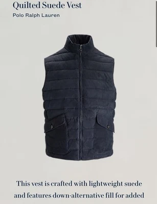 NWT $998 Men’s Ralph Lauren Polo Suede Puffer Vest Large Purple Label Style - Image 1 of 4