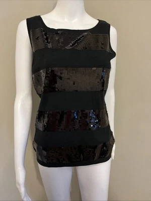 Mujer KORS Michael Kors Cuello Redondo Sin Mangas Lentejuelas Algodón Tanque Negro Talla M Foto 1 de 4