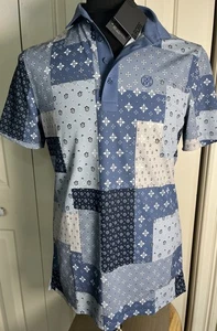 G/Fore Shirt Men's Small Polo Golf Slate Grey Blue All Over Print NWT - Picture 1 of 7
