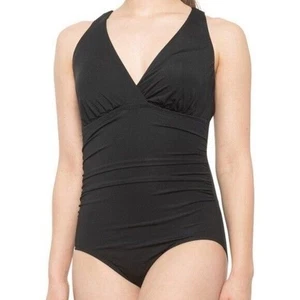 Jantzen Black size 10 Ruched Tummy Control Swimsuit w/ Strappy Criss Cross Back - Picture 1 of 9