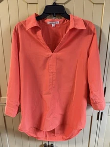 Top túnica TravelSmith talla M naranja cuello dividido mangas puños 3/4 botones ligero - Imagen 1 de 6