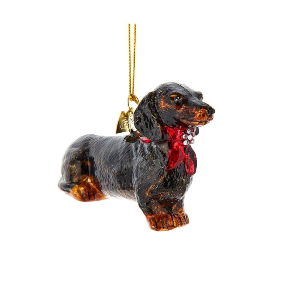 Kurt Adler Gemas Nobles Adorno de Vidrio para Árbol de Navidad, Dachshund Negro y Bronceado Foto 1 de 3