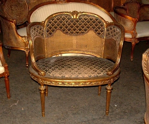 19th C. French Louis XVI Cane Corbeille Settee Chair~ Cover