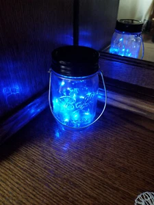 Mason Jar Solar Fairy String Light Blue Twinkling with Blue BALL Mason Jar - Picture 1 of 4