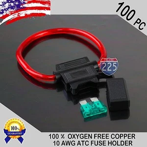 100 Pack 10 Gauge ATC In-Line Blade Fuse Holder 100% OFC Copper Wire + 1A - 40A - Picture 1 of 1