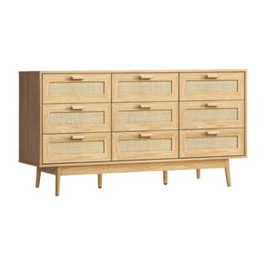 Oikiture 9 Chest of Drawers Rattan Lowboy Wooden - Picture 1 of 10