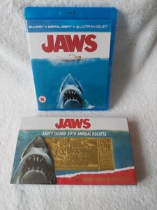 JAWS 1975 BLU-RAY+AMITY ISLAND 24K GOLD PLATED TICKET(BOTH NEW) - Picture 1 of 5