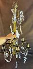 Vintage Metal Bronze Or Brass 5 Light Wall Candle Sconce Glass Crystals Prisms