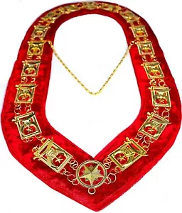 REGALIA MASSONICO Abito da Santuario ORO METALLO CATENA COLLETTO ROSSO VELLUTO DMR-600GR - Foto 1 di 2