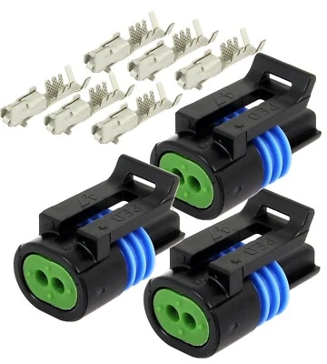 3x Delphi Metri-Pack 2-PIN Female 150.2 Series Connector w/16 18 GA  Terminals  - Image 1 of 3
