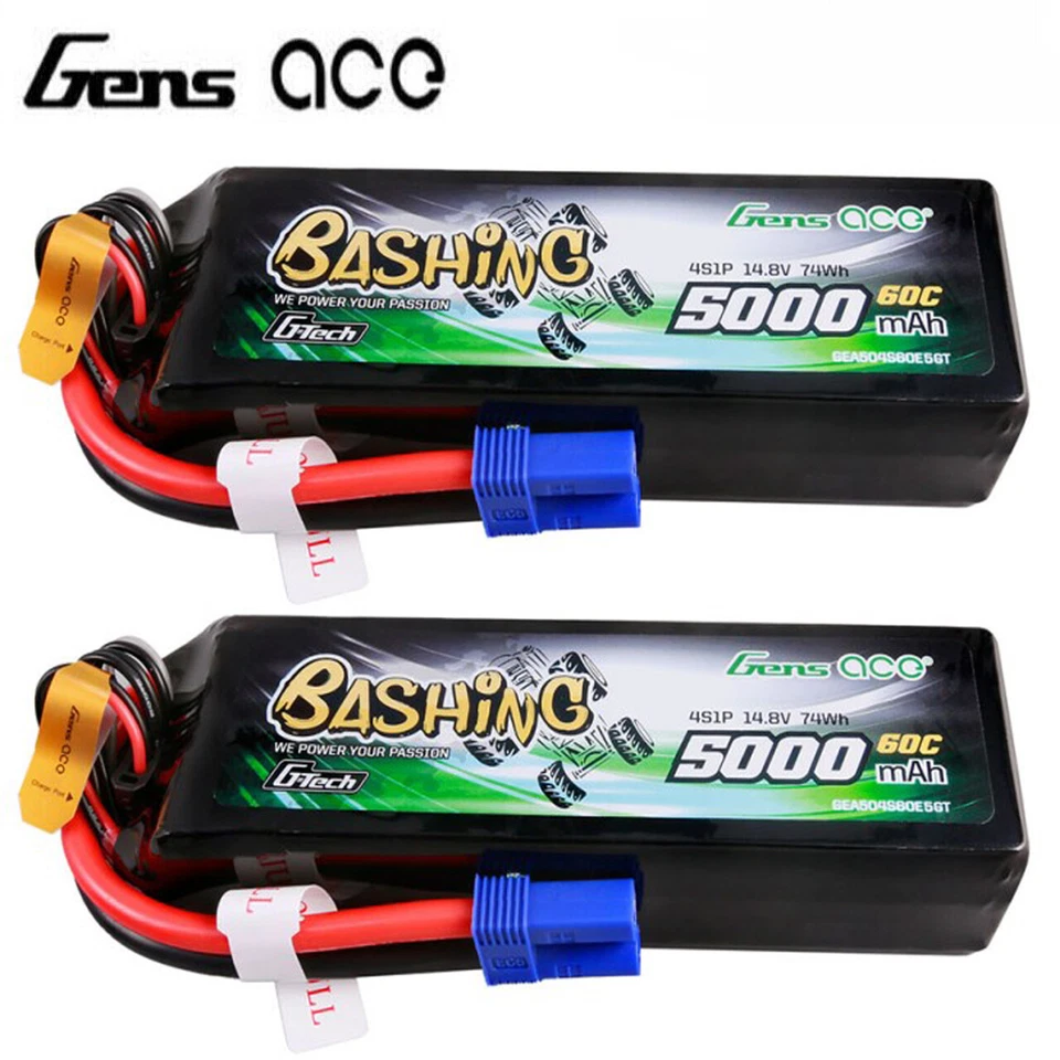 2X Gens Ace G-Tech 5000mAh 14.8V 60C 4S Lipo Akku EC5 Stecker Für 1/8 ARRMA Auto