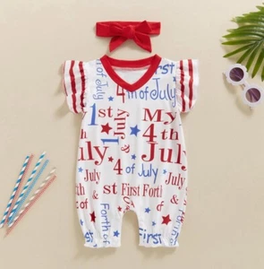 4th Of July Baby Girl Outfit Newborn 0-3 Months Red My First NEW patriotic Stars - Picture 1 of 2