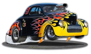 Letrero de metal Hot Rod 1940 Willys Drag Racing Gasser corte con láser de Larry Grossman - Imagen 1 de 2