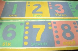 Village Wallpaper Border Pink Blue Yellow Green Numbers Children 598951 Nursery - Picture 1 of 2
