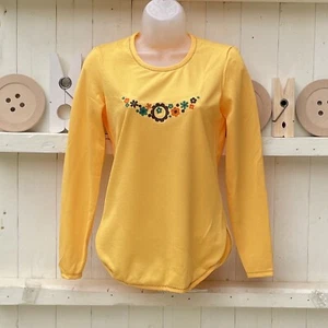 Vintage Yellow Top Embroidered Floral Motif 70s Crimplene Bust 32” ExSt Michael - Picture 1 of 7
