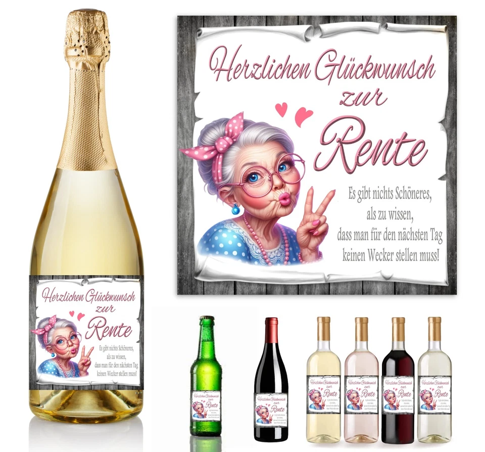 1 Aufkleber Flaschenetikett - Herzlichen Glückwunsch zur  Rente - Geschenk D74 - Bild 1 von 1