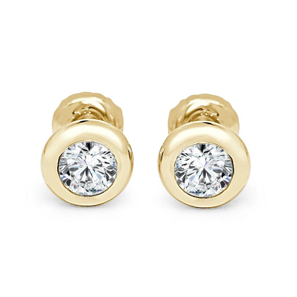 Donut Bezel Set VS1 F 1/2 Ct Lab Grown Diamond Solitaire Studs Earrings 14K Gold - Image 1 of 1