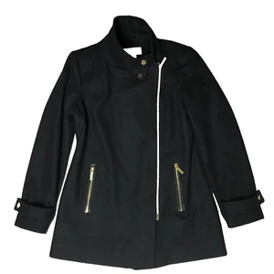 MICHAEL KORS Black Asymmetrical Zip Wool Blend Belted Winter Coat Women’s Size 6 - Picture 1 of 12