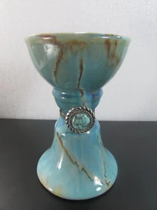 Candelabro de porcelana de cerámica con venas azul turquesa cónico de pilar - Imagen 1 de 15