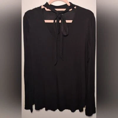 Ruff Hewn Womens L Black Tie-Neck Blouse Holiday Career City Classic  - Image 1 of 4