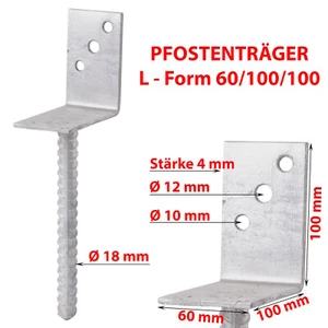 Pfostenträger L-Form 60x100x100 Pfostenstütze Pfostenhalter Stahl Ausverkauf - Bild 1 von 2
