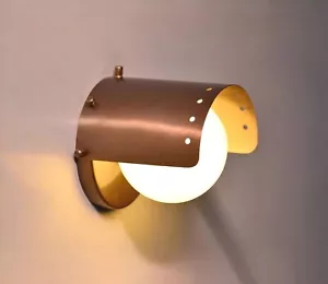 Mid-Century Modern Brass Wall Sconce Light - Vintage Wall Fixture Lamps 1950's - Picture 1 of 7