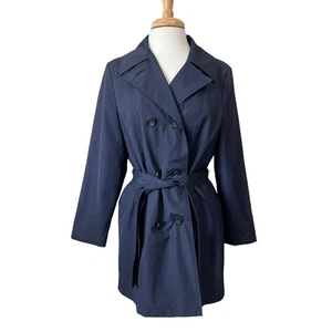 Vintage Sears Navy Blue Light Weight Belted Classic Jacket Coat Women's 14 - Picture 1 of 7