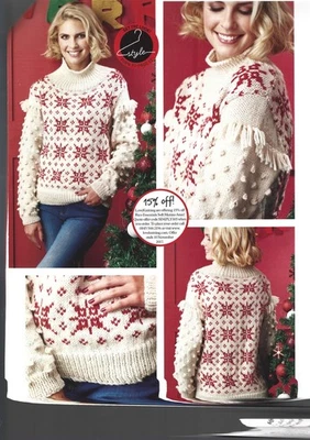 FESTIVE KNITTING PATTERN - YULETIDE JOY - SNOWFLAKE SWEATER TEMPTING TEXTURES - Image 1 of 2