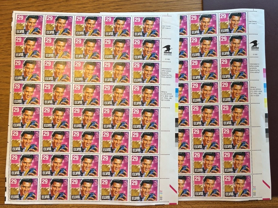 Elvis Presley 1992 USPS 29 cent stamps - two sheets of 40 stamps each - Image 1 of 1