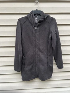 LL Bean Sweater Jacket Womens Small Black Full Zip Hooded Fleece Long Gorpcore - Picture 1 of 7