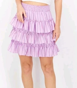 Riley & Rae Striped Mini Ruffle Tiered Skirt Purple Lavendar Preppy XL - Picture 1 of 7