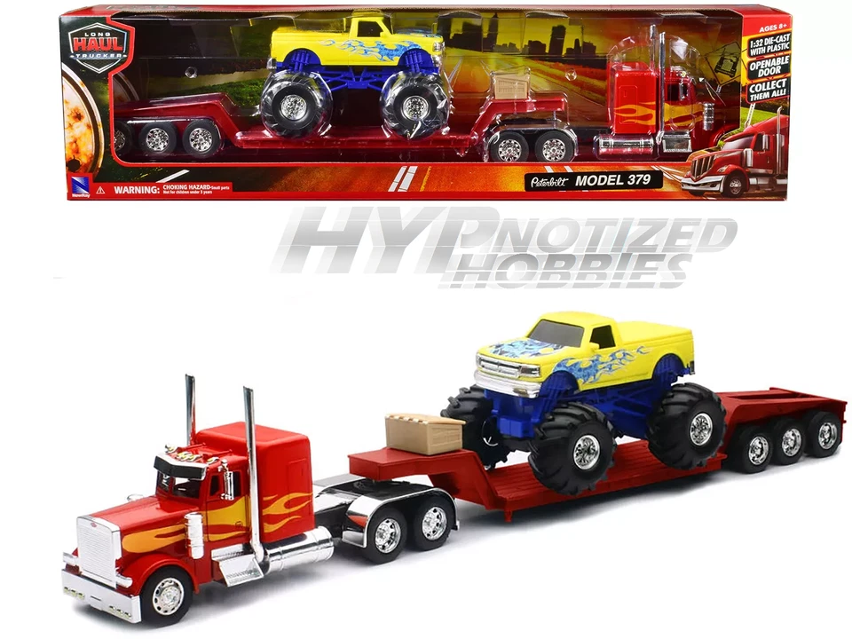 NEW RAY 1:32 PETERBILT 379 LOW BOY W/ 1:32 MONSTER TRUCK  LONG HAULER  SS-11263A - Image 1 of 1
