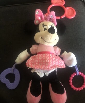 Vestido rosa Disney bebê Minnie Mouse anel de pelúcia chocalho mordedor enrugamento pendurar brinquedo - Imagem 1 de 4