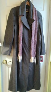 STEPHANIE ANDREWS Coat Sz L brown LONG 100% Merino Wool NEW w/Tag Notch Lapel - Picture 1 of 12