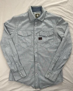 G Star Raw Pearl Snap Shirt Mens Size Medium Lightweight Blue Western - Picture 1 of 8