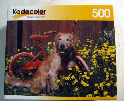 Learning to Ride 13"x19"  Kodacolor  500 Piece Jigsaw Puzzle Golden Retriever - Image 1 of 4