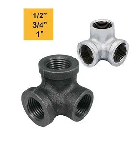 Raccordo per tubi in ferro malleabile nero e zincato con uscita laterale 3 VIE 1/2" - 1" - Foto 1 di 7