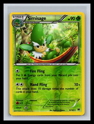 🔥 SIMISAGE REVERSE HOLO FOIL - 2015 POKEMON TCG CARD # 6/162 - Image 1 of 2