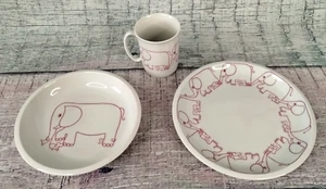 Spal Porcelanas Portugal Red Elephant & Mouse Pattern 3 Pc Plate, Bowl & Cup Set - Picture 1 of 16