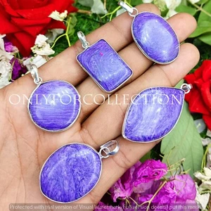 Infinity Charoite Gemstone 925 Sterling Silver Plated Handmade Bezel Pendant Lot - Picture 1 of 6