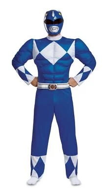 Disfraz de superhéroe azul adulto Power Rangers musculoso para hombre talla XL Foto 1 de 4