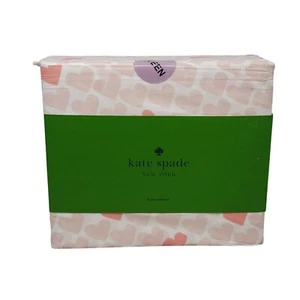 KATE SPADE NEW YORK QUEEN Sheet Set Cotton Percale Pink & White Hearts - Picture 1 of 7