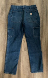 Pantalones de mezclilla Carhartt resistentes flexibles dobles delanteros de trabajo para mujer 8 cortos azules ropa de trabajo - Imagen 1 de 10